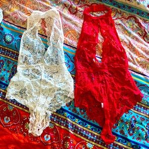 Red & White Lace Lingerie Sets